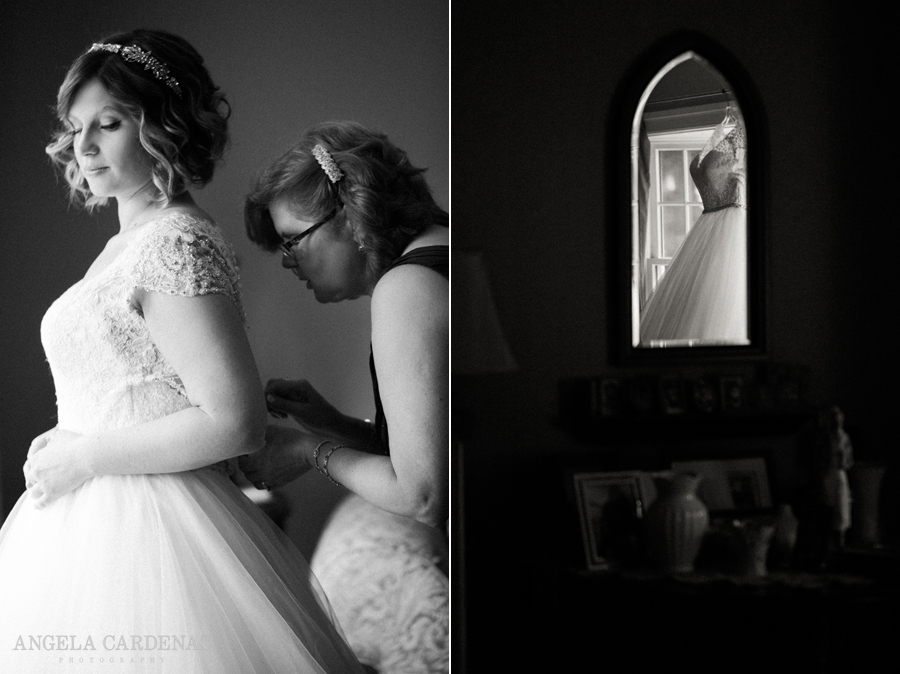 black and white, getting ready, wedding dress reflection